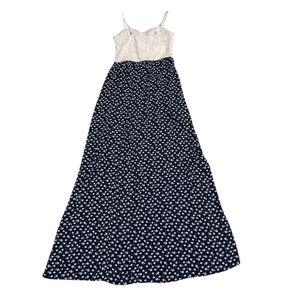 Candie’s Women XS Lace Bodice Navy Floral Maxi Dress Spaghetti Strap - Picture 9 of 12